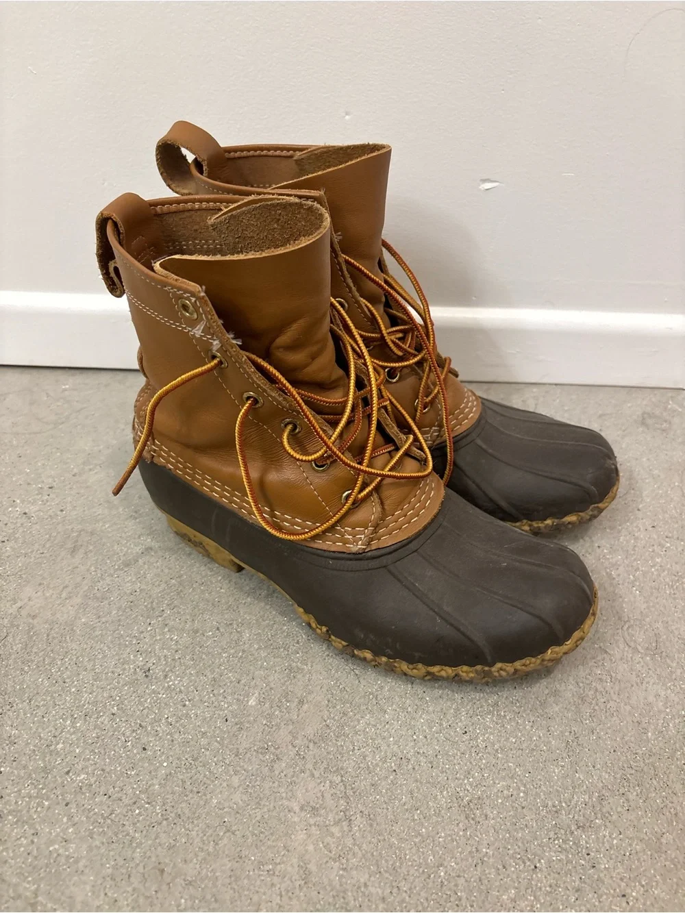 L.L. Bean Brown Leather and Dark Rubber Duck Boots Mens Size 7.5